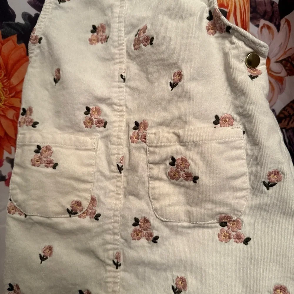 Cupcakes & Cashmere Girls White Floral Corduroy Overall Dress